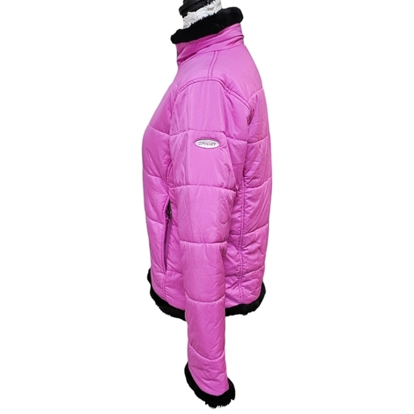 Spyder Pink Full Zip Front Puffer Jacket Black Faux Fur Trim Size 4 Outdoor Snow - Picture 5 of 12